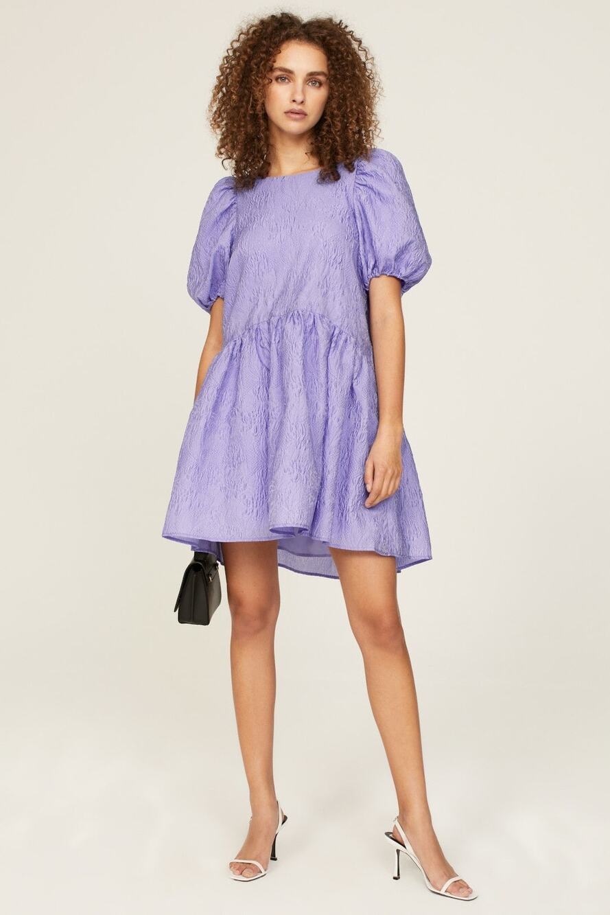 Peter Som Collective Purple Jacquard Puff Sleeve Shift Mini Dress Size Large